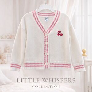 Carter’s 4T Cherry Embroidered Cardigan Pink Stripe Knit Sweater NWT